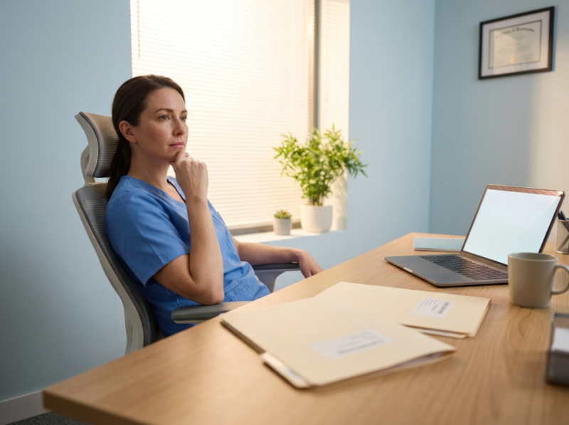 Jeune professionnel de santé en réflexion sur son orientation de carrière